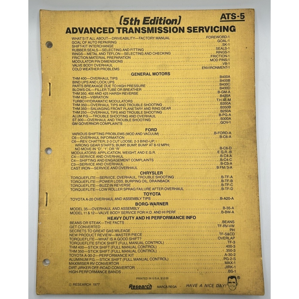 Transco Research Advanced Transmission Servicing 5TH Edition ATS-5 Mechanic Gear